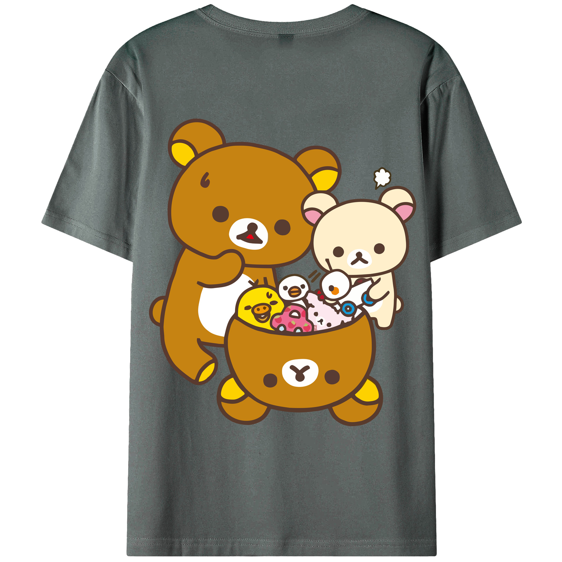 （画像用） リラックマ リラックマ キイロイトリ Rilakkuma Korilakkuma Kiiroitori 綿100％ メンズ半袖Tシャツ（バックプリント） 通気性